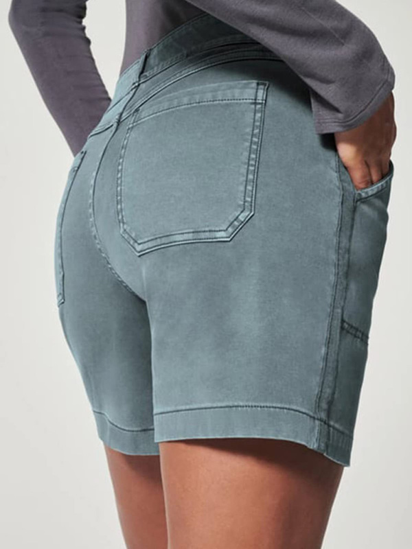 New fashion all-match women's high elastic twill large pocket solid color casual shorts - Image 21