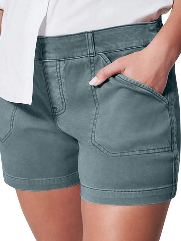New fashion all-match women's high elastic twill large pocket solid color casual shorts - Image 22