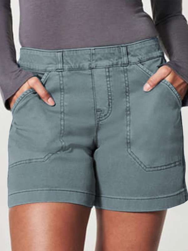 New fashion all-match women's high elastic twill large pocket solid color casual shorts - Image 8