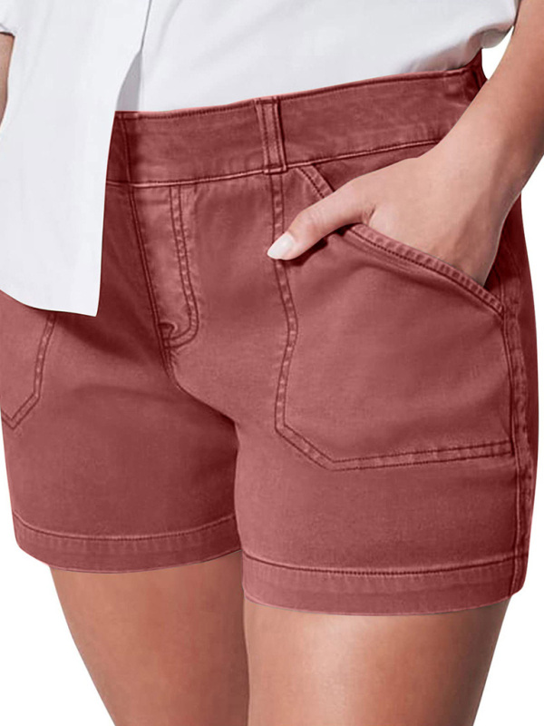 New fashion all-match women's high elastic twill large pocket solid color casual shorts - Image 15