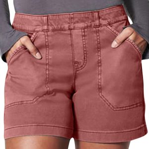 New fashion all-match women's high elastic twill large pocket solid color casual shorts