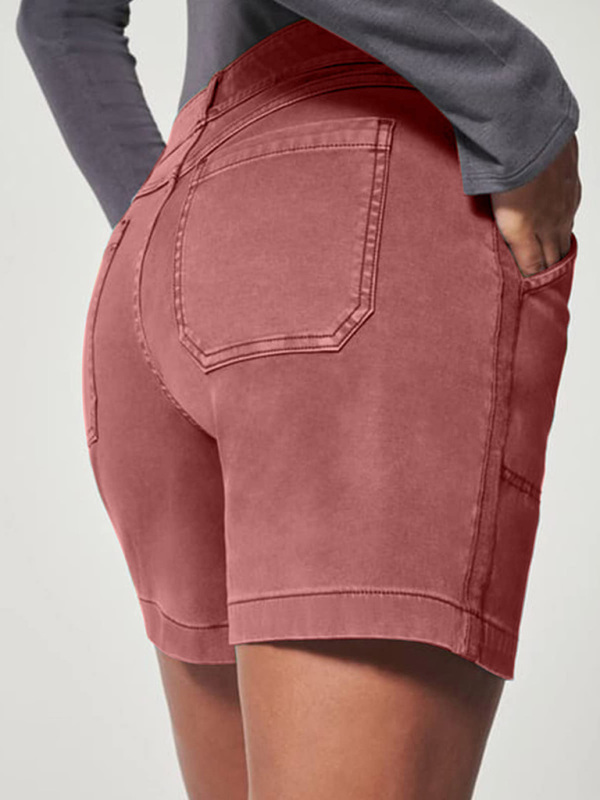 New fashion all-match women's high elastic twill large pocket solid color casual shorts - Image 14