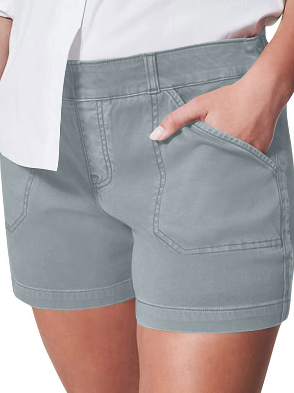 New fashion all-match women's high elastic twill large pocket solid color casual shorts - Image 25
