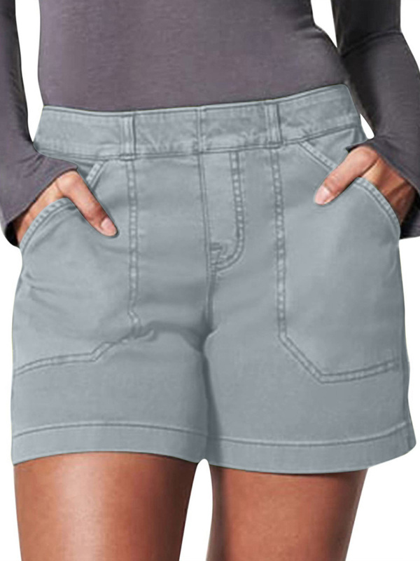 New fashion all-match women's high elastic twill large pocket solid color casual shorts - Image 10