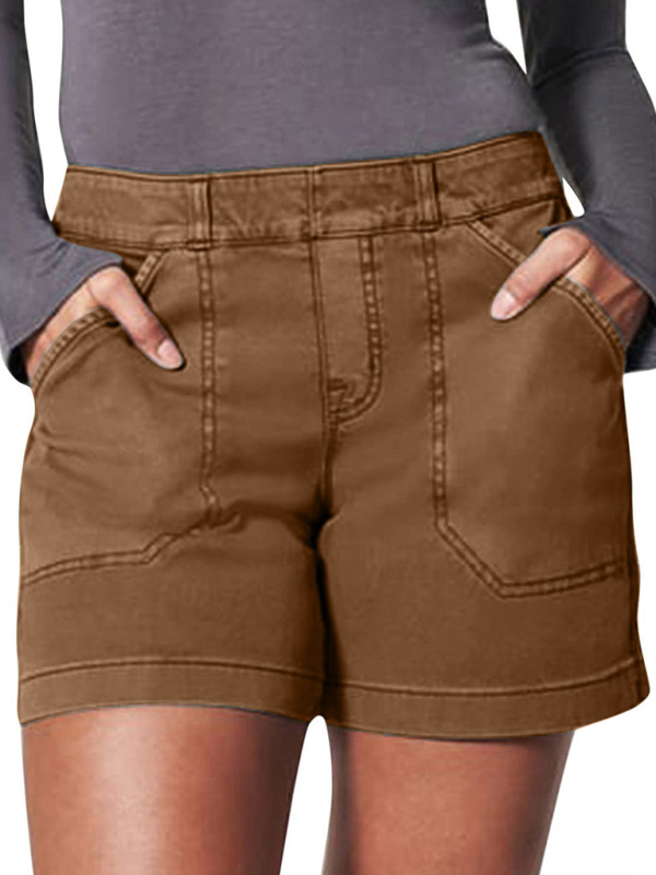 New fashion all-match women's high elastic twill large pocket solid color casual shorts - Image 5