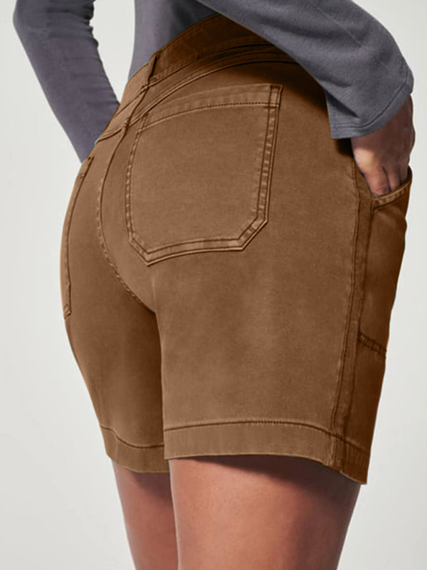 New fashion all-match women's high elastic twill large pocket solid color casual shorts - Image 19