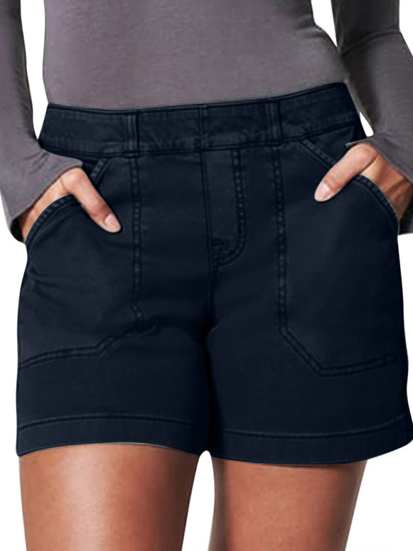 New fashion all-match women's high elastic twill large pocket solid color casual shorts - Image 11