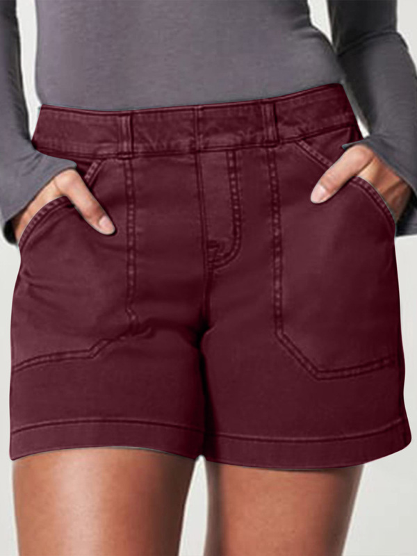 New fashion all-match women's high elastic twill large pocket solid color casual shorts - Image 3