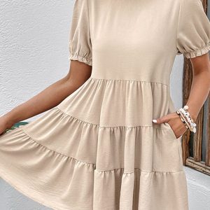 women's multilayer pleated loose puff sleeve dress