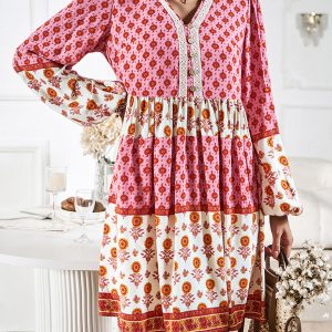 Holiday Loose Positioning Print Casual Bohemian Midi Dress