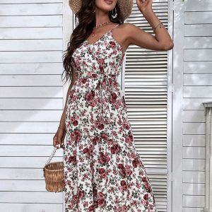 New Fashion Women's Mid-Length Floral Sling Dress