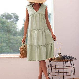 New casual elegant solid color sleeveless dress