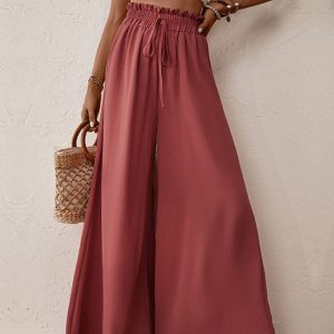 New fashion big horn solid color wide-leg pants
