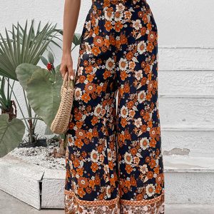 New floral fashion print wide-leg pants