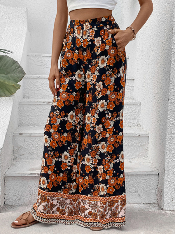 New floral fashion print wide-leg pants - Image 2