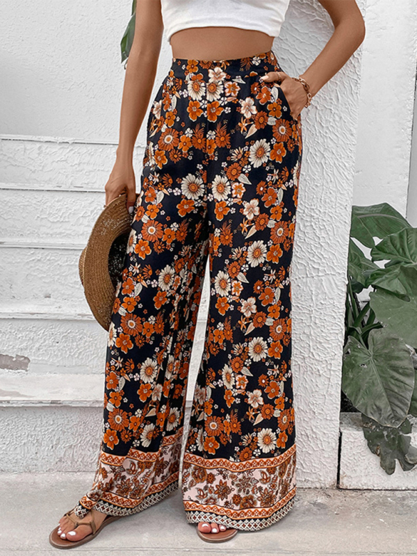 New floral fashion print wide-leg pants - Image 4