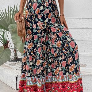 New floral fashion flared wide-leg pants