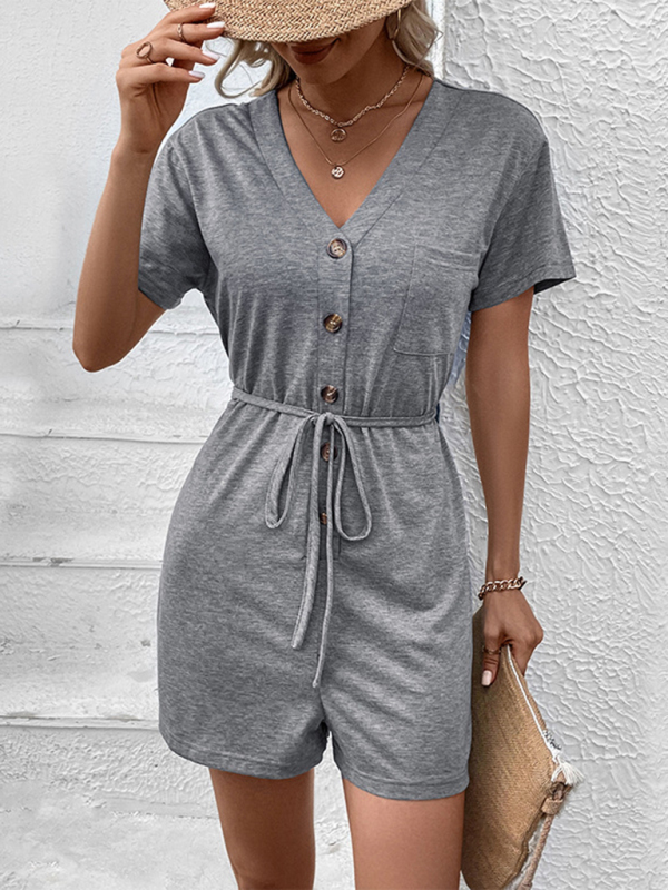New casual elegant solid color v-neck jumpsuit - Image 3
