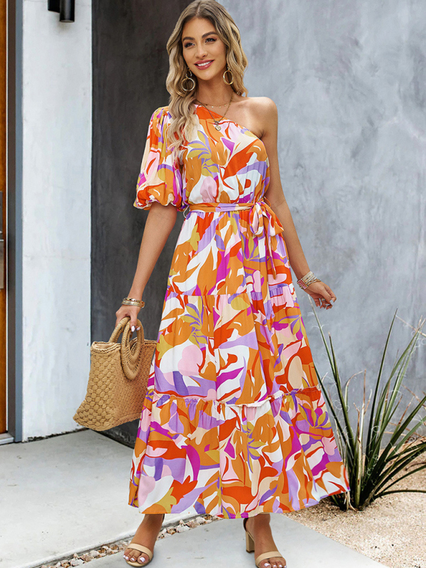 Women's printed temperament elegant one-shoulder long dress - Image 10
