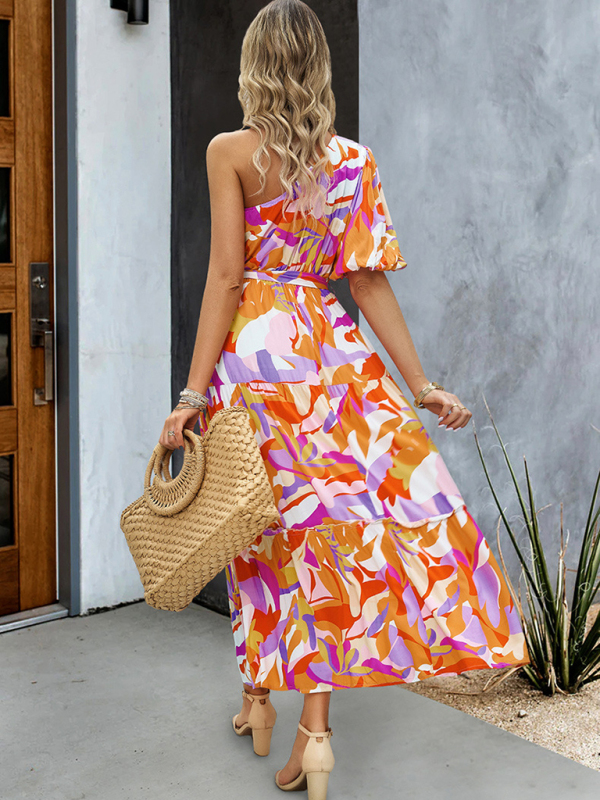 Women's printed temperament elegant one-shoulder long dress - Image 9
