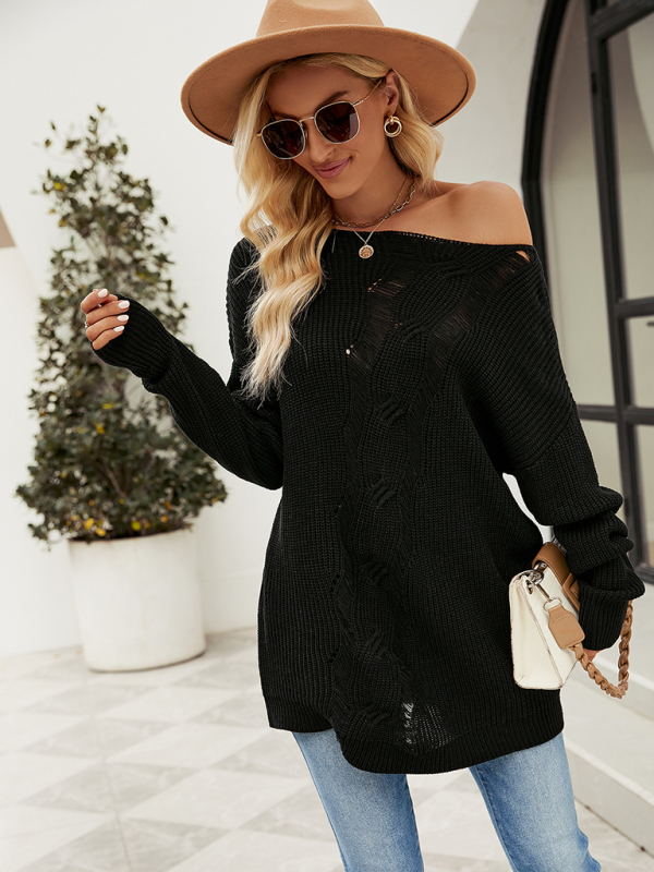 Fashion Solid Color Button Rope Knit Loose Pullover Sweater - Image 13