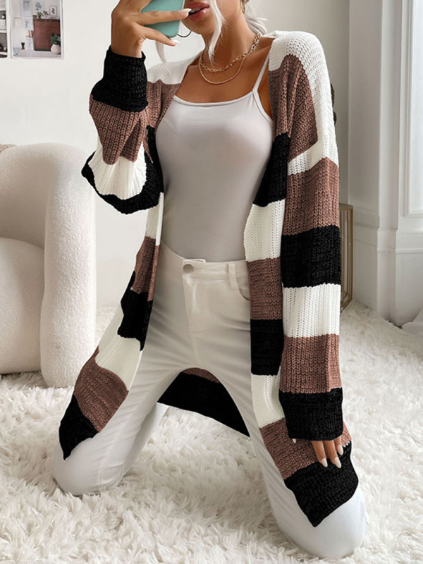 Women's Fashion New Arrival Long Buttonless Colorblock Sweater Jacket - Image 2
