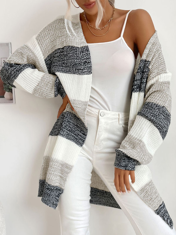 Women's Fashion New Arrival Long Buttonless Colorblock Sweater Jacket - Image 9