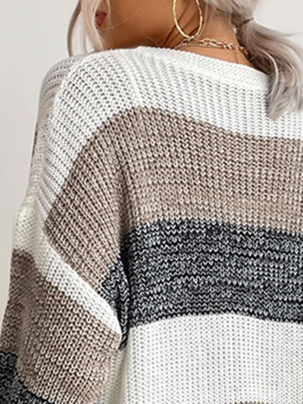 Women's Fashion New Arrival Long Buttonless Colorblock Sweater Jacket - Image 12