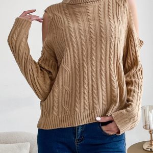 New fashionable women's bottoming turtleneck solid color long-sleeved twist off-shoulder sweater