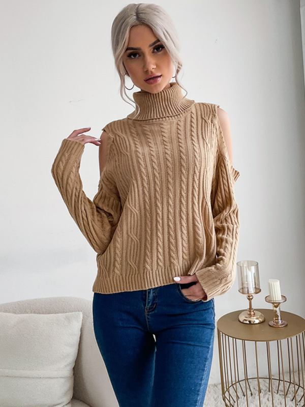 New fashionable women's bottoming turtleneck solid color long-sleeved twist off-shoulder sweater - Image 5