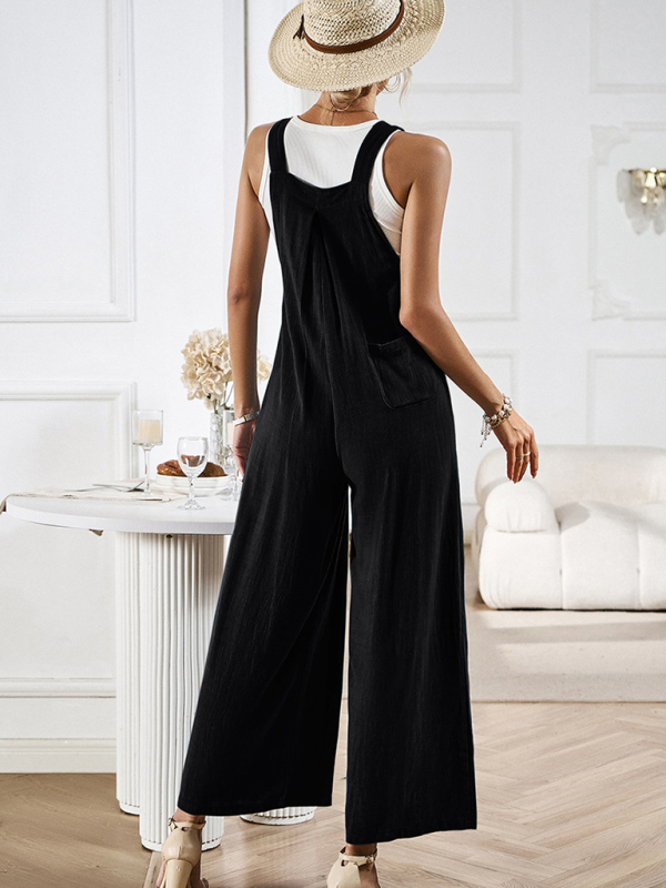 Women's solid color casual all-match loose wide-leg jumpsuit - Image 5