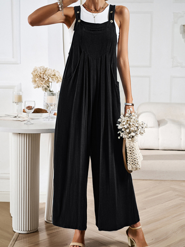 Women's solid color casual all-match loose wide-leg jumpsuit - Image 3