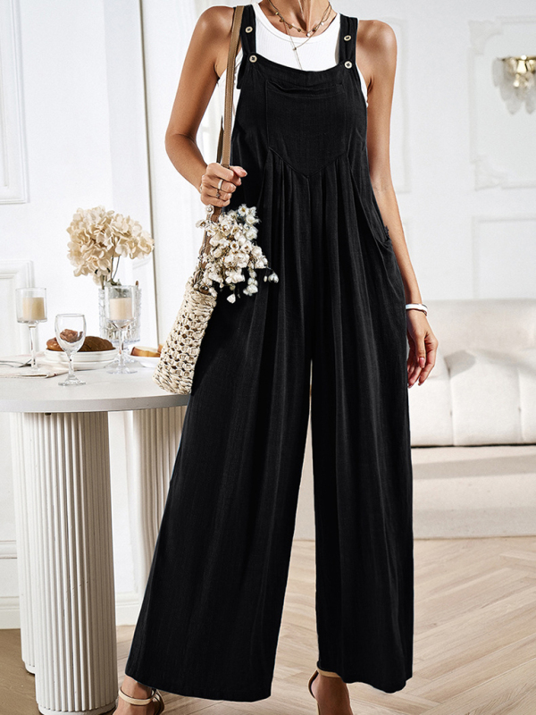 Women's solid color casual all-match loose wide-leg jumpsuit - Image 7