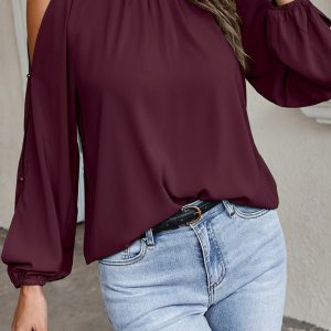 New Women's Ruffle Round Neck Long Sleeve Gathered Strapless Fashion Top