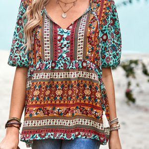 Bohemian Print Button Up Women's Blouse