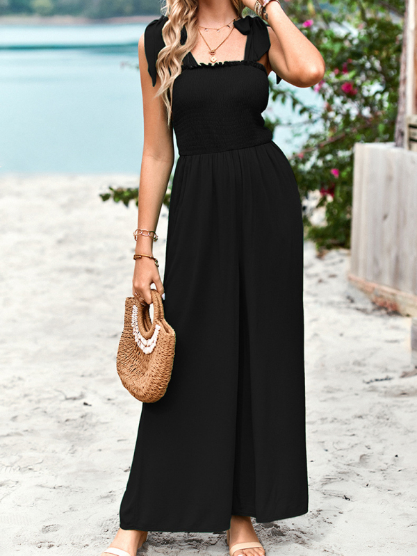 New temperament casual solid color high waist wrap chest suspender jumpsuit wide leg pants - Image 17