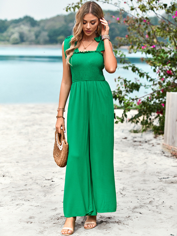 New temperament casual solid color high waist wrap chest suspender jumpsuit wide leg pants - Image 24