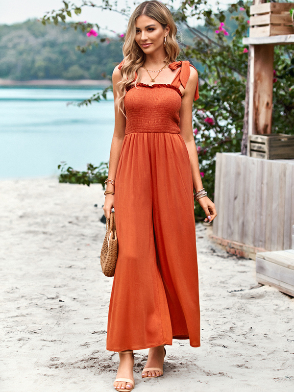 New temperament casual solid color high waist wrap chest suspender jumpsuit wide leg pants - Image 21