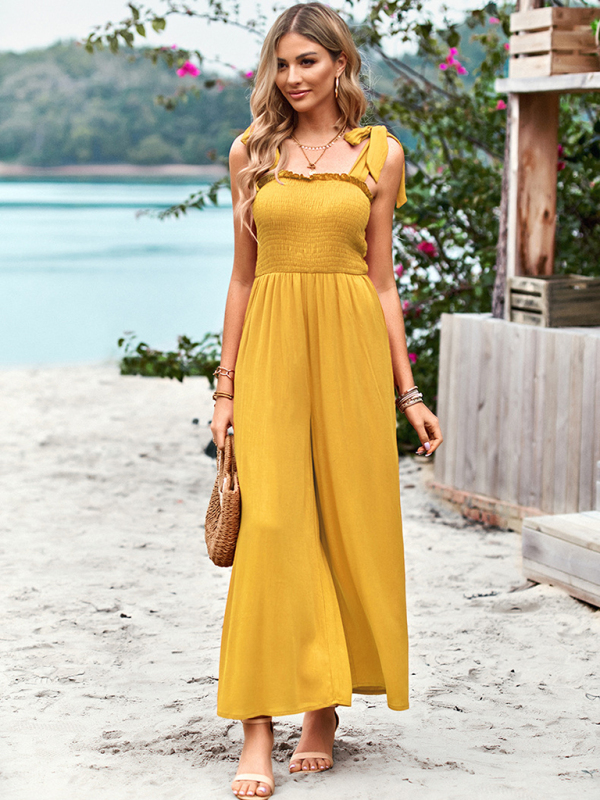 New temperament casual solid color high waist wrap chest suspender jumpsuit wide leg pants - Image 13