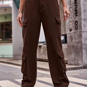 Loose Drawstring Pocket Athletic Denim Cargo Pants