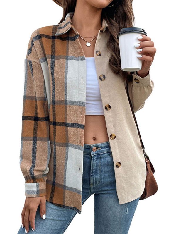 Women's autumn new long-sleeved plaid color block jacket - Image 2