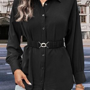 New mid-length long-sleeved black shirt top