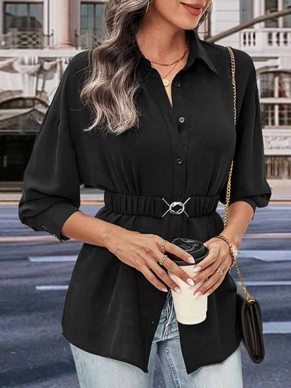 New mid-length long-sleeved black shirt top - Image 5