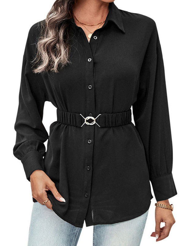 New mid-length long-sleeved black shirt top - Image 3