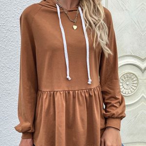 Women's design sense pullover hooded solid color sweater