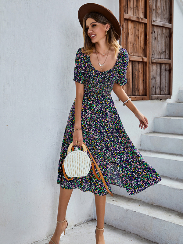 Women's Boho Print Round Neck Swing Skirt Dress - Image 2