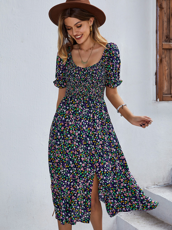 Women's Boho Print Round Neck Swing Skirt Dress - Image 3