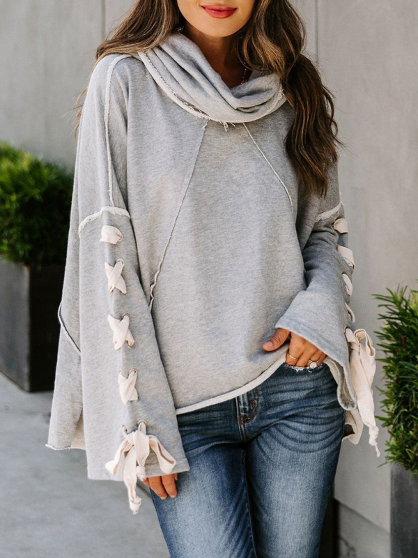 Women's autumn and winter cotton niche design bandage · Oversized hooded pile neck sweater - Image 12