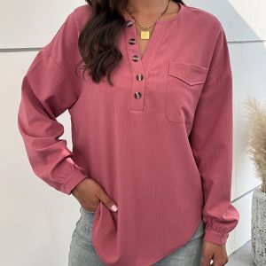 New Ladies Casual Long Sleeve Solid Color Shirt