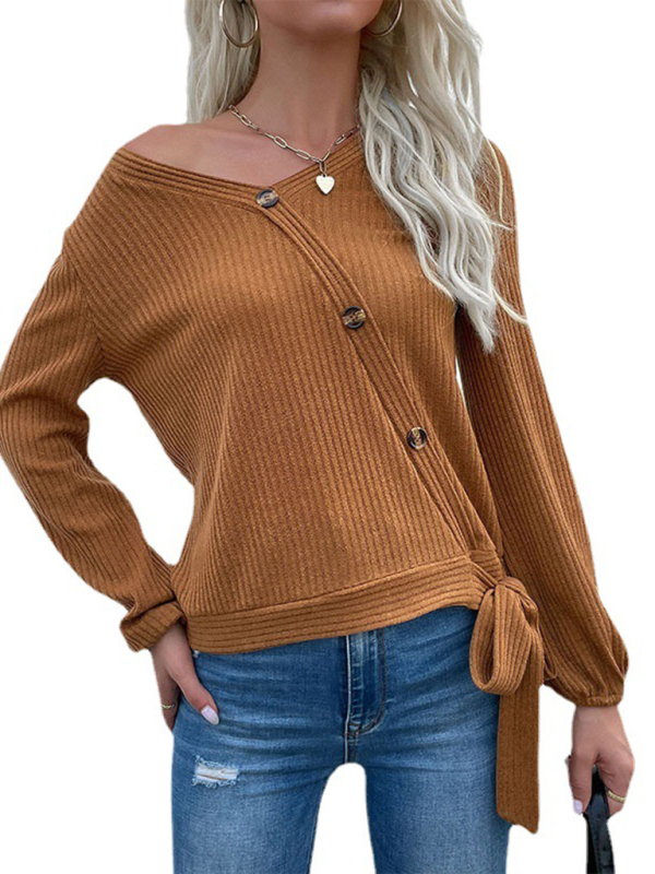 Women's casual solid color button-decorated bottoming knitted sweater - Image 2